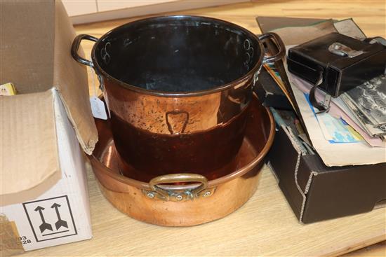 A copper preserve pan and another pan